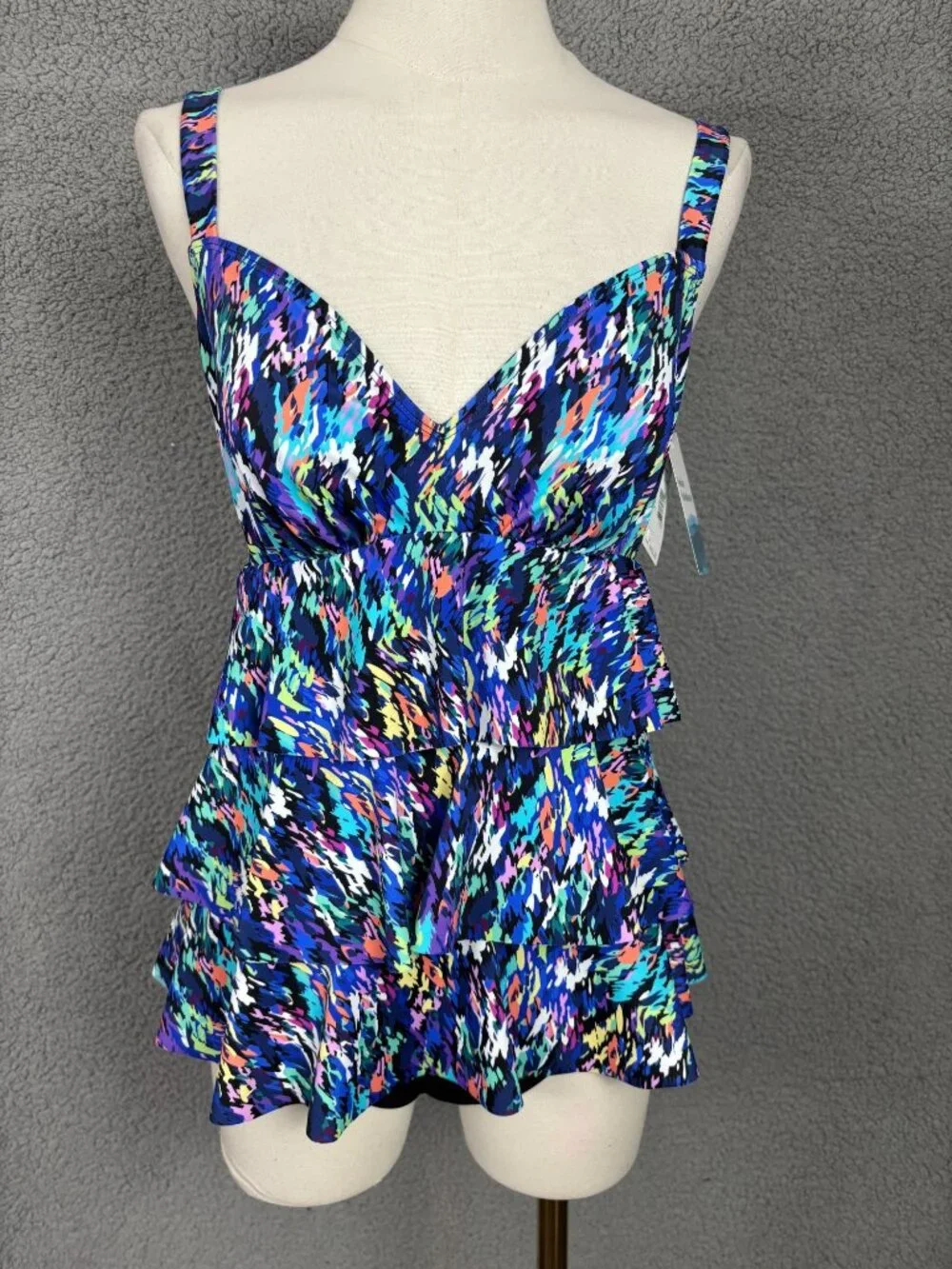 Swim Solutions Women's Printed Tiered Fauxkini One-Piece Swimsuit Size 8 NWT's. - Picture 1 of 8